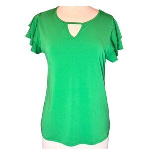 Adrianna Papell Green Top Flowy Short Sleeve Blouse High Quality Nice Drape SM